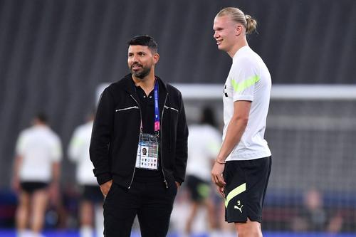 Sergio Aguero, alături de Erling Haaland înaintea finalei Champions League de anul trecut, Manchester City - Inter Milano, 1-0 / Foto: Imago Images