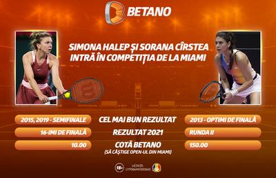 START pentru Cîrstea și Halep în turneul de la Miami! Cote Maxime, Streaming LIVE și oferte speciale pe Betano