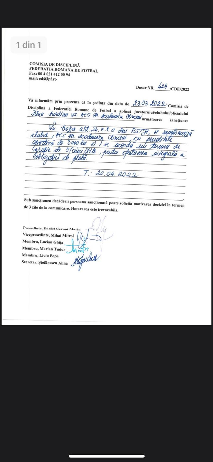 Academica Clinceni nu acceptă depunctarea și acuză jocuri de culise: „Nu trebuie să o ajute nimeni pe Dinamo”