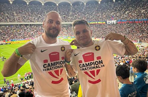 Andrei Ciobanu, alături de Codin Maticiuc la un meci al FCSB-ului pe Arena Națională / foto: facebook.com/andrei.standup09