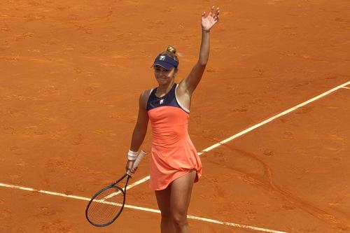 Jaqueline Cristian sărbătorind victoria în turul 2 la Madrid Foto: Luminița Paul