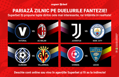 Cauți meciuri deosebite de pariat în fiecare zi? Duelurile Fantezie sunt soluția! La Superbet ai cele mai inedite încrucișări de echipe și derby-uri pe bandă rulantă