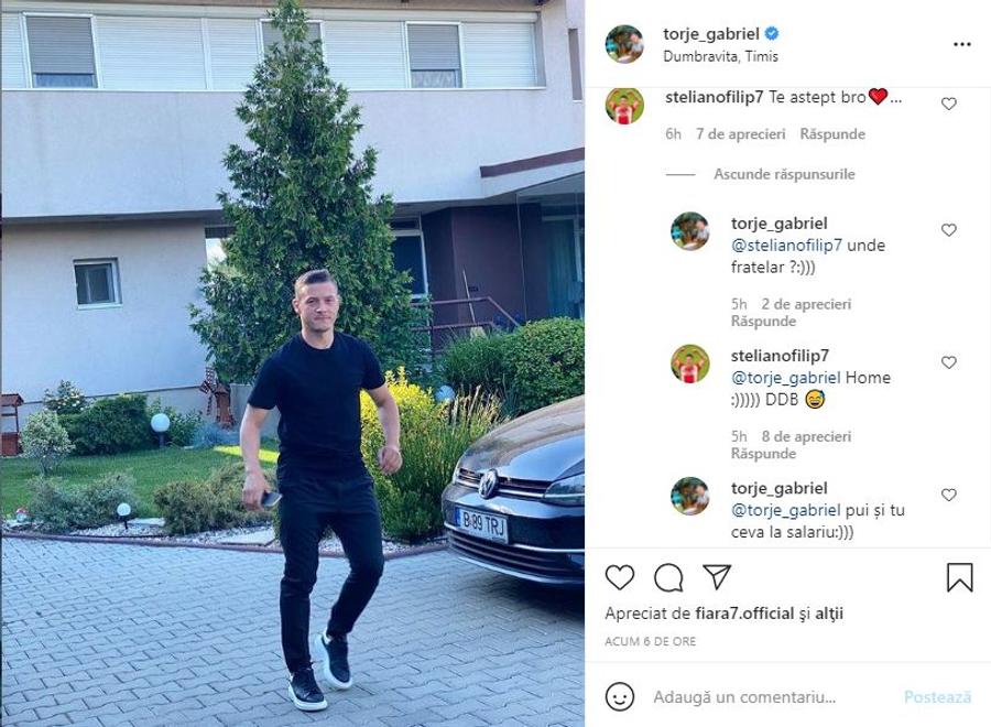 Schimbul de replici dintre Gabi Torje și Steliano Filip // foto: Instagram Gabi Torje și Steliano Filip, dialog savuros pe tema transferului la Dinamo: „Pui și tu ceva la salariu”