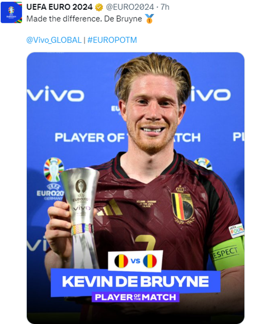 Kevin De Bruyne a fost ales de UEFA omul meciului Belgia - România 2-0 UEFA a ales omul meciului Belgia - România » Detaliul impresionant din evoluția lui