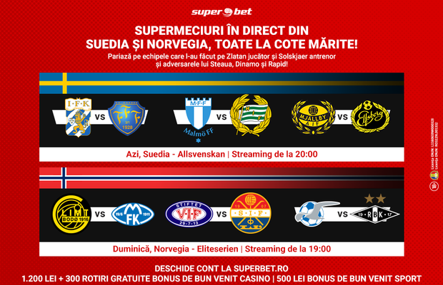Vezi în direct campionatele scandinave! Faci SuperProfit cu echipele care i-au lansat pe Ibrahimovici, Solskjaer și Haaland!