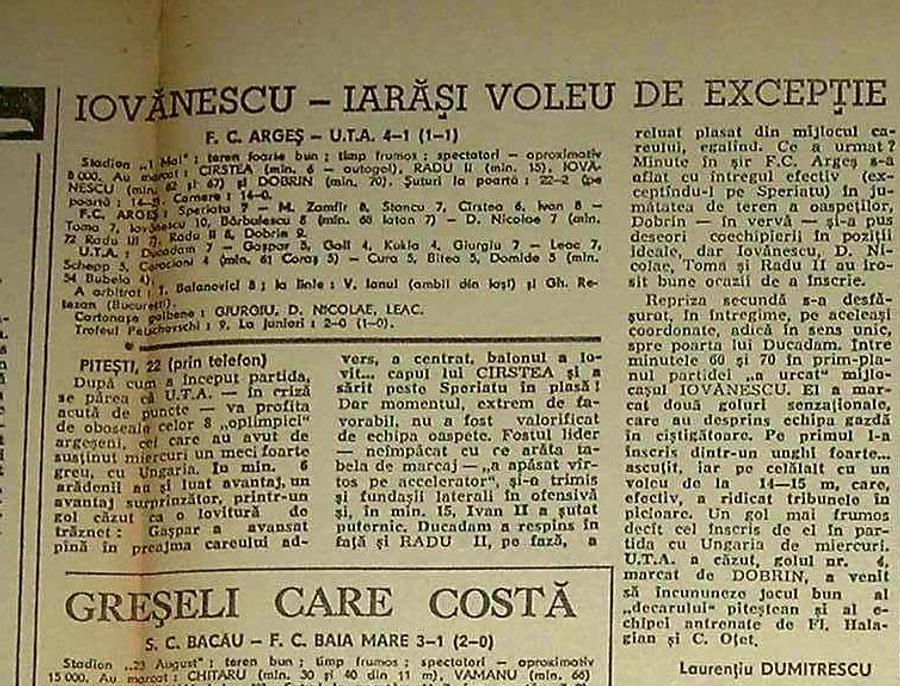 La propunerea Gazetei, două legende au prefațat FC Argeș - UTA » Amintiri din altă epocă: „I-am bătut și au căzut în «B»”