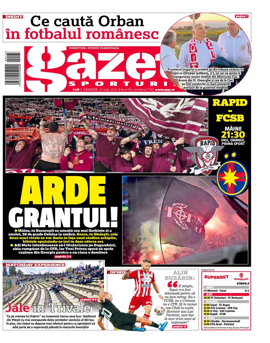 Coperta de astăzi a Gazetei Iată ce caută Viktor Orban în fotbalul românesc