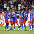 Joyskim Dawa, Juri Cisotti, Octavian Popescu, Ronny Labonne, Eddy Gnahore, Andre Duarte, Risto Radunovic și Aymen Boutoutaou, în FCSB - Auda // foto: Cristi Preda (GSP)
