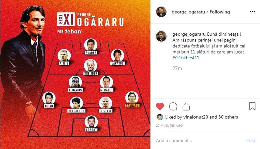 FOTO: Captură Instagram George Ogăraru FOTO George Ogăraru a ales cel mai bun „11” din istorie » Nici Messi, nici Ronaldo printre favoriți + Un singur jucător încă în activitate