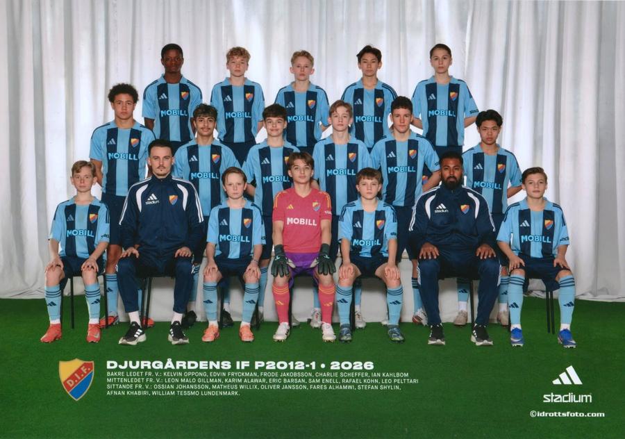 Eric Bârsan (rândul din mijloc, al treilea din stânga) cu grupa lui de la Djurgarden Poveștile puștilor români care învață fotbal în academiile suedeze: „Altă planetă” + Unul e decar la clubul la care Ibrahimovici e acționar. Nordicii vor să-l „fure” pe „Rodri de România”