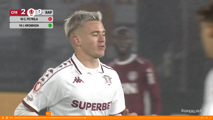 Claudiu Petrila, nemulțumit după ce a fost schimbat în CFR - Rapid // FOTO: captură Orange Sport