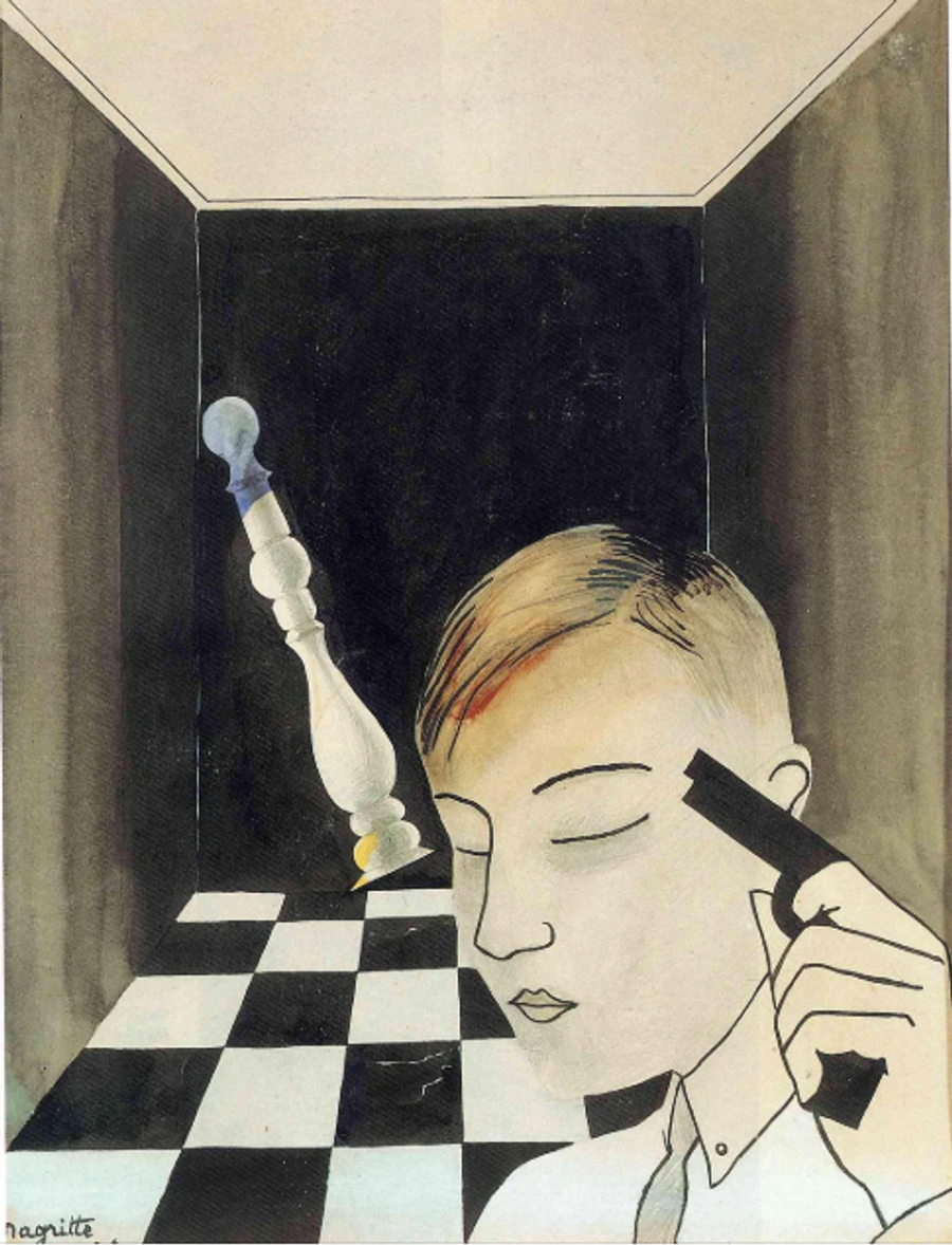 „Checkmate” (1926) Suprarealistul René Magritte a pictat lumi paralele și a fost captivat toată viața de un sport anume: „Orice mutare trebuie să spună o poveste, altfel e mort”