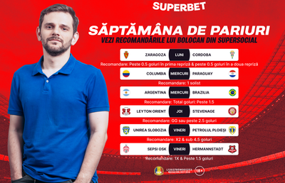 Start săptămânii de pariuri! Vezi recomandările lui Bolocan în SuperSocial