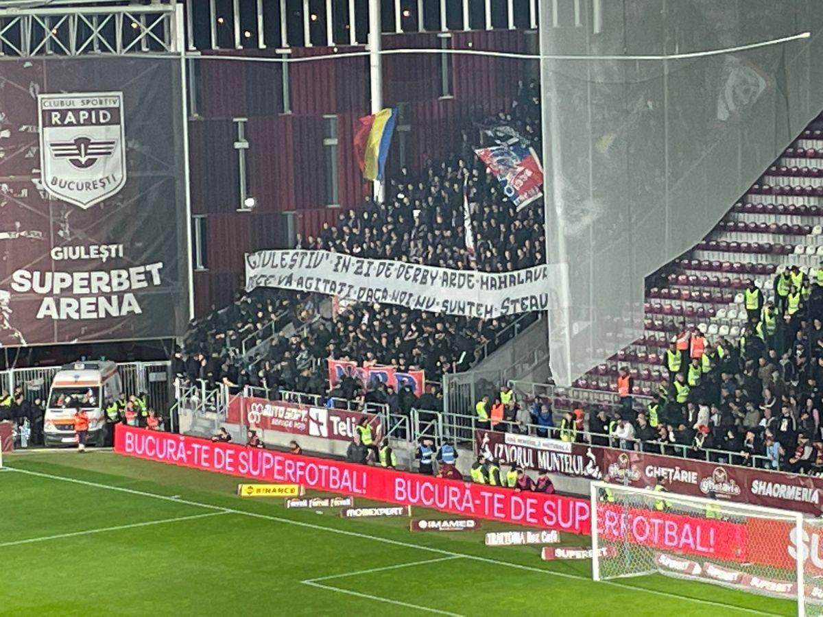 Ironii și mesaje cu tentă rasistă la meciul dintre Rapid și FCSB: „În fața noastră avem dovada vie / Cerșitul și slujitul sunt o meserie” vs „Giuleștiu' arde mahalaua / De ce vă agitați, dacă noi nu suntem Steaua?”