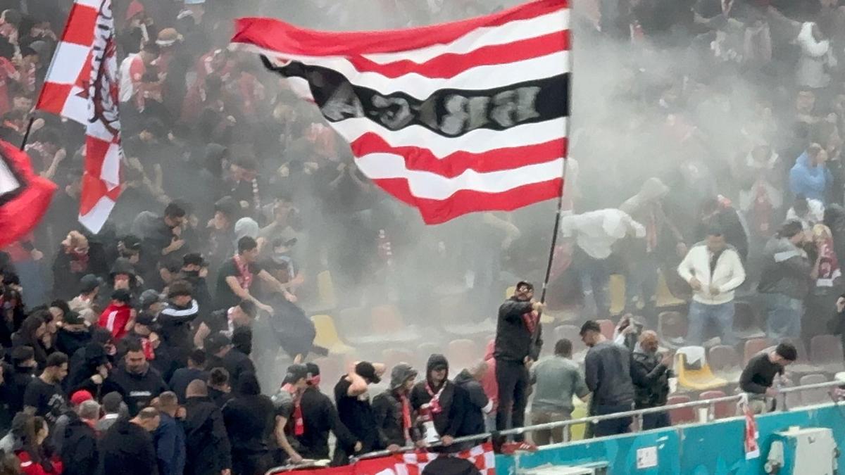 Ultrașii lui Dinamo au dat drumul la extinctor în peluză