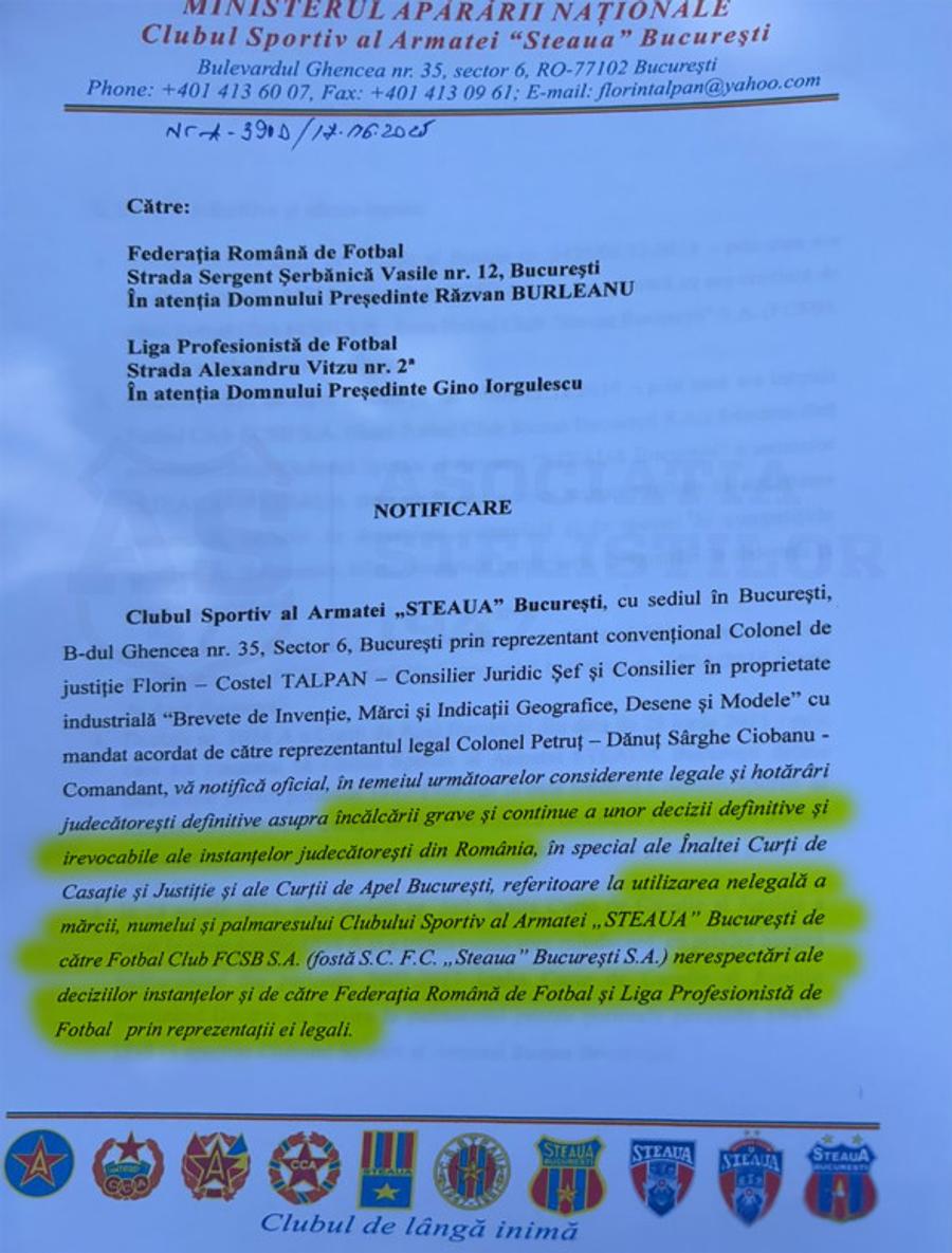 Documentul depus de Florin Talpan // Foto: Facebook@AS47 FRF, reacție oficială după ce Florin Talpan a cerut excluderea celor de la FCSB din Superliga și din cupele europene
