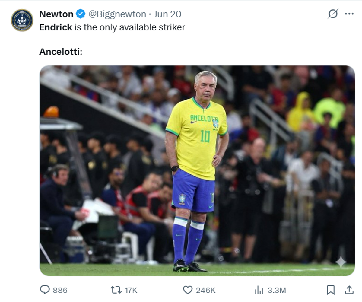 Meme-urile cu Endrick și Carlo Ancelotti // foto: capturi X