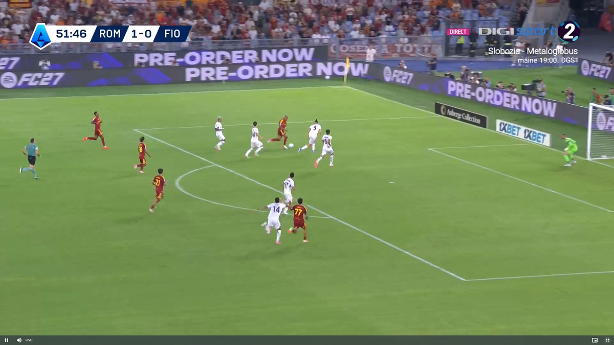 Al doilea gol al lui Malen din AS Roma - Fiorentina