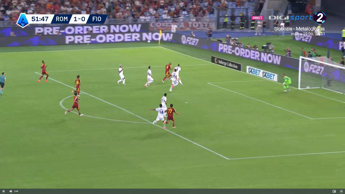 Al doilea gol al lui Malen din AS Roma - Fiorentina