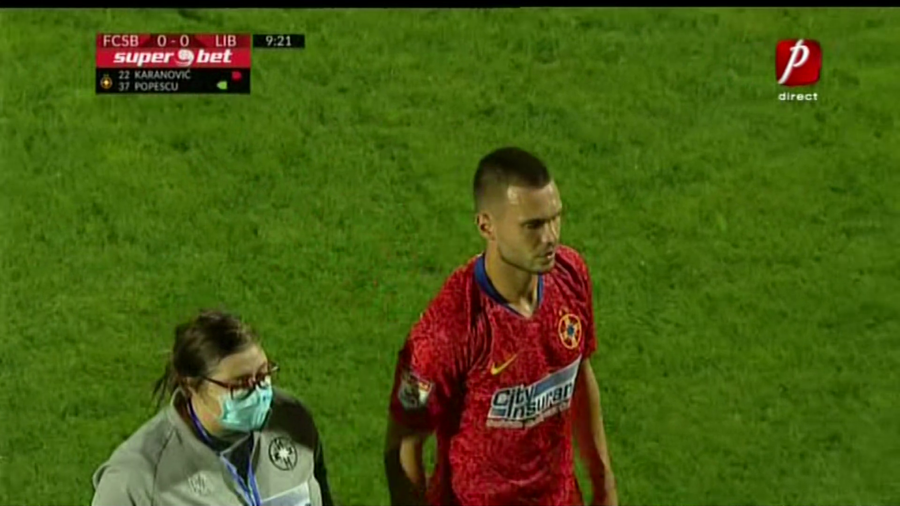 Captură: Prima TV FCSB - Liberec 0-2 » Start ratat pentru roș-albaștri. Accidentare și «roșu» în 10 minute
