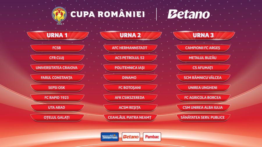 Urnele pentru grupele Cupei României. Foto: FRF Știm cele 4 grupe din Cupa României Betano! ȘOC: Dinamo - FCSB în prima rundă » Programul complet al meciurilor