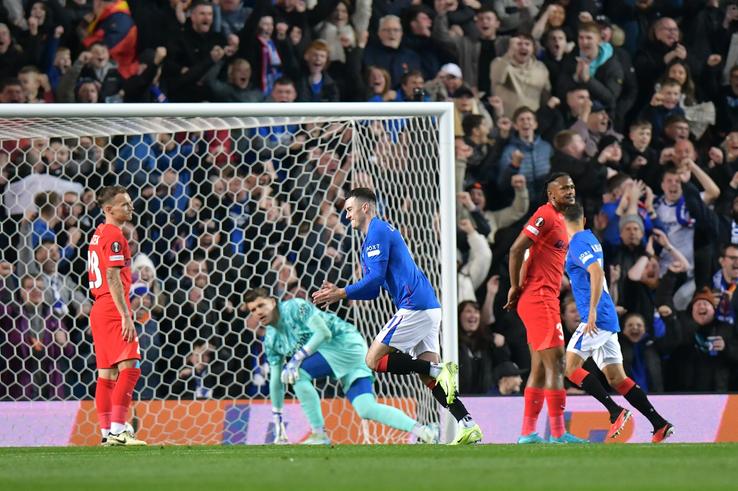 Rangers a deschis scorul cu FCSB, în minutul 10 prin Lawrence. Foto: Cristi Preda (GSP)