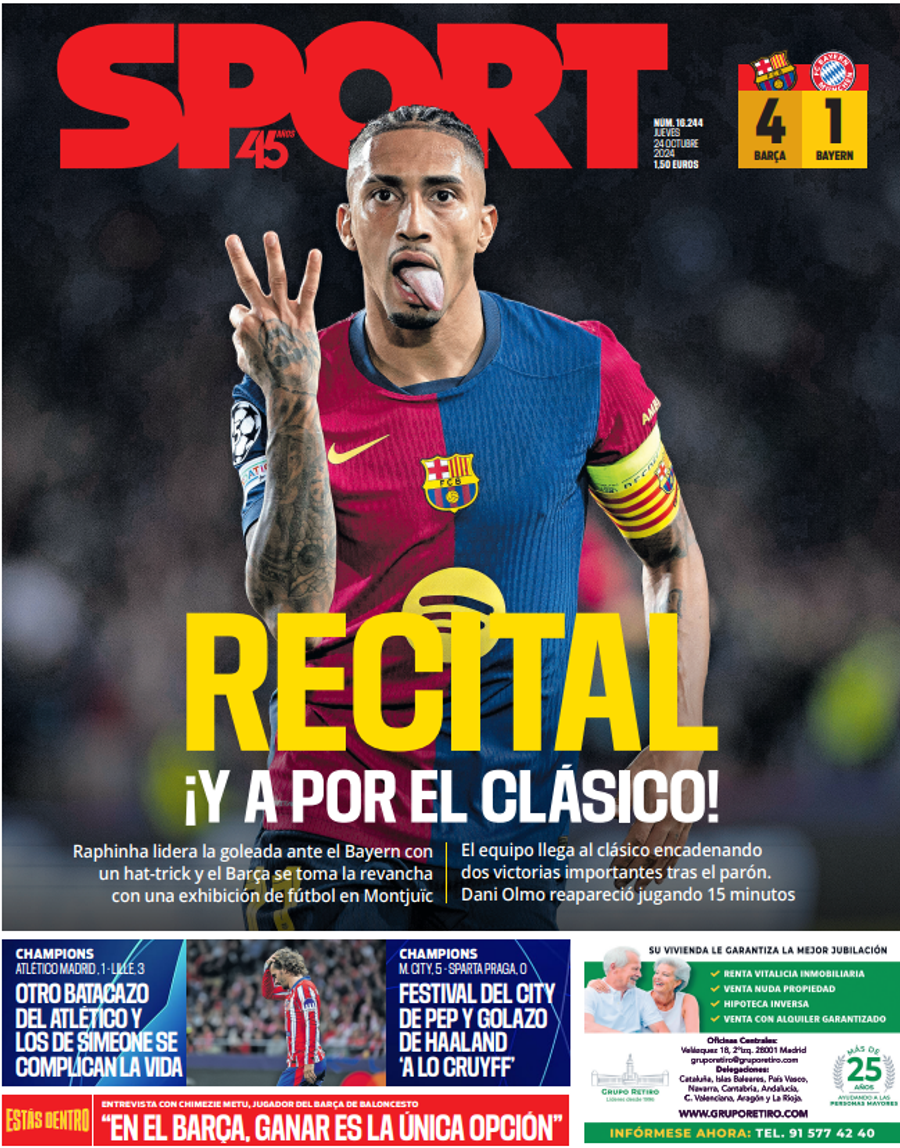 Coperta Sport după Barcelona - Bayern Munchen 4-1 S-au vorbit? Ce au pus pe copertă ambele ziare din Catalonia, după istoricul Barcelona - Bayern 4-1