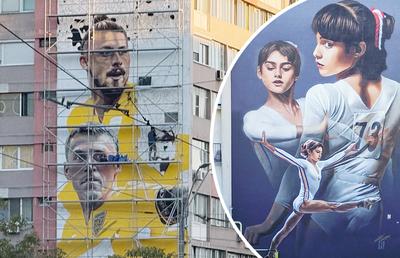 Eroii sportului românesc prind viață pe ziduri: Nicolae Stanciu, Radu Drăgușin și Nadia Comăneci, în picturi murale spectaculoase