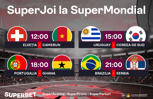 SuperJoi la SuperMondial! Toți ochii pe meciurile zilei și pe SuperPachetul Superbet: SuperAvantaj, SuperProno și SuperPariuri