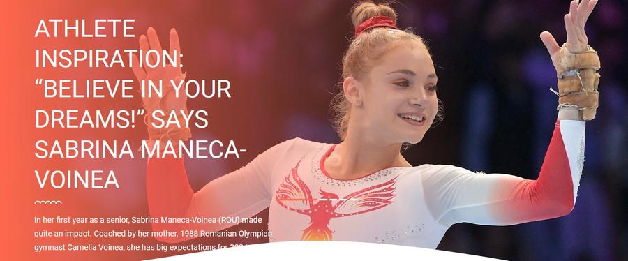Captură de pe site-ul Federației Internaționale de Gimnastică Sabrina Maneca-Voinea, protagonistă pe site-ul Federației Internaționale de Gimnastică: „Pentru mine și pentru mama mea a fost incredibil”