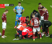 Clipe de panică în Giulești: titularul Rapidului a părăsit terenul pe targă, cu guler cervical