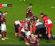 Clipe de panică în Giulești: titularul Rapidului a părăsit terenul pe targă, cu guler cervical