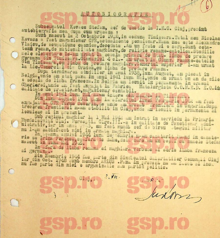 Autobiografia lui Ștefan Kovacs, redactată în 1950. Sursa: Arhivele CNSAS Stupoare în arhivele Securității: marele Ștefan Kovacs a fost agentul secret „Vasile Munteanu” + „Este un tovarăș atașat colaborării”