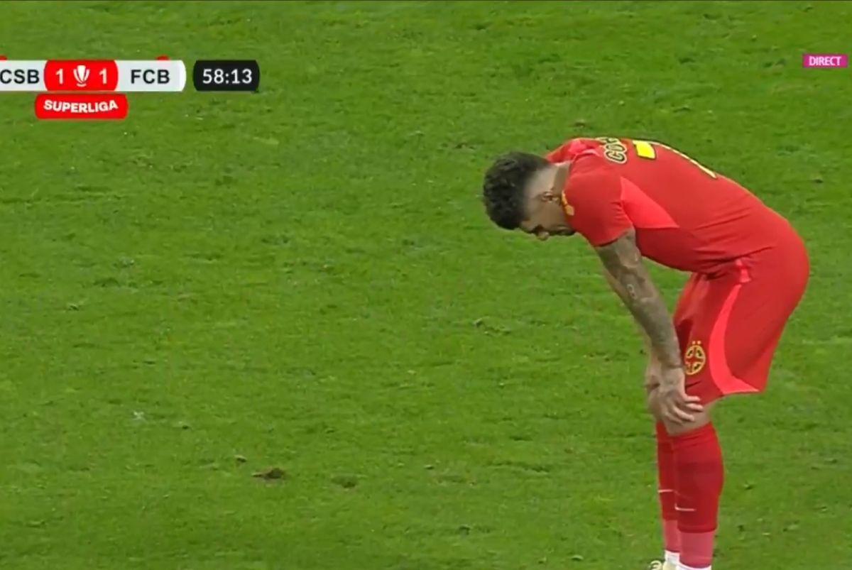 Panică la FCSB » Florinel Coman s-a întins pe gazon și a făcut semn spre bancă