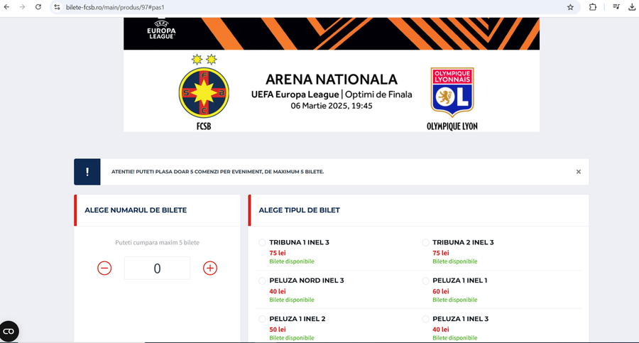 Site-ul bilete-fcsb.ro la ora 15:30 Bilete la FCSB - Lyon doar în câteva sectoare! » Fanii „au driblat” atacurile cibernetice. Mihai Stoica exultă: „Tsunami roș-albastru!”
