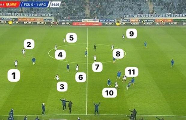 Momente aiuritoare în FCU Craiova - FC Argeș » Au jucat mai mult de un minut cu 12 oameni pe teren
