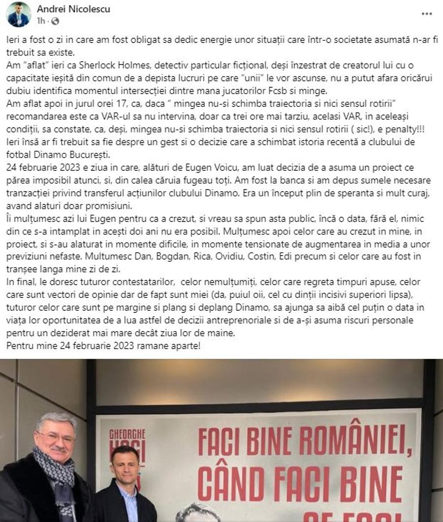 Postarea de astăzi a lui Andrei Nicolescu Andrei Nicolescu, ripostă jignitoare: „Miel, puiul oii” » L-a țintit pe Mihai Stoica?