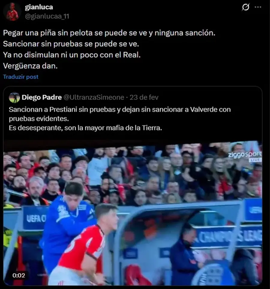 Comentariul lui Prestianni // FOTO: abola.pt „O rușine!” » Suspendat de UEFA, Prestianni a intrat pe Internet și a șters imediat postarea