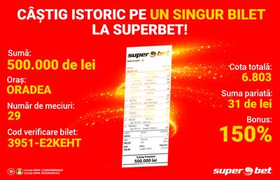 Un bihorean a bifat un nou record la Superbet: 500.000 de lei câștigați pe un singur bilet!