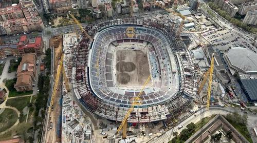 Panorama din dronă a noului Spotify Camp Nou în construcție / Foto X CampNou Updates Live