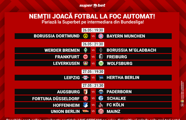 Der Klassiker plus alte 8 meciuri tari se joacă în intermediara din Bundesliga. Tu pe cine pariezi la mijloc de săptămână?