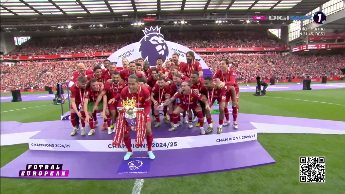 Liverpool a primit trofeul de campioană în Premier League, sub ochii lui Klopp + Gestul neașteptat aplaudat de întreg stadionul