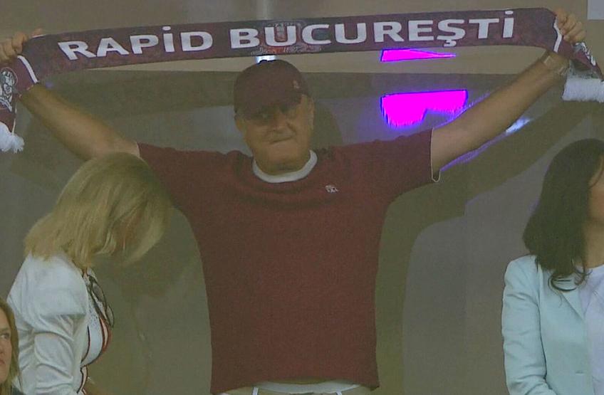 Dan Șucu, principalul finanțator al Rapidului, a transmis că astăzi petrece, iar de mâine se va ocupa de planurile de titlu. / FOTO: Captură TV @Digi Sport 1