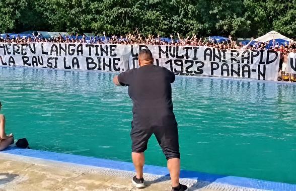 De ziua Rapidului, „Bocciu” a dus Peluza Nord la ștrand. Mesajul afișat înaintea plonjonului colectiv în apă