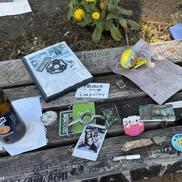 Banca din Seattle unde fanii vin și lasă obiecte în memoria lui Kurt Cobain FOTO: Ionuț Iordache (GSP)