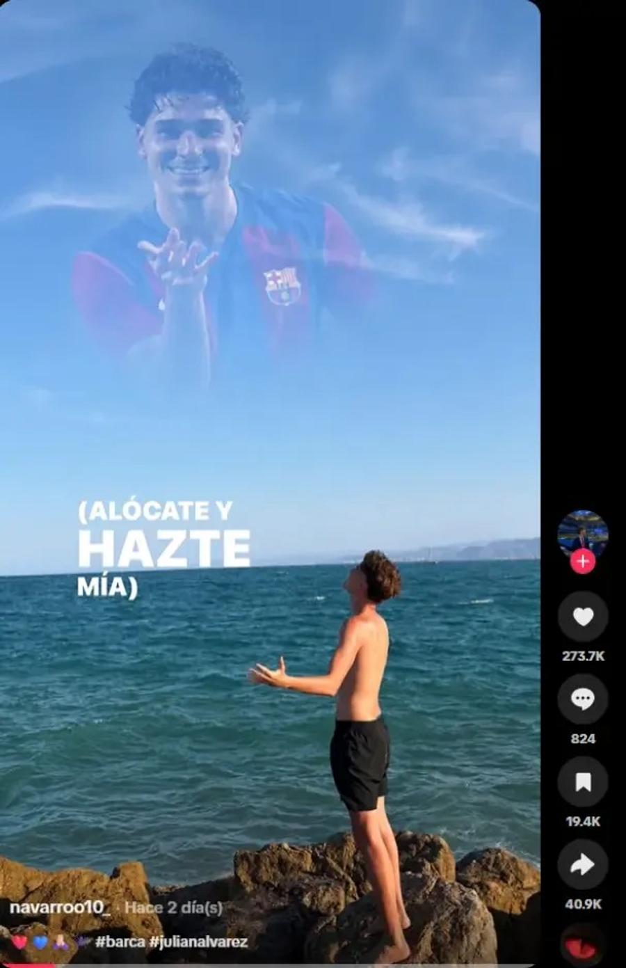 Imagine din videoclipul în care Julian Alvarez apare în tricoul Barcelonei Julian Alvarez riscă și o provoacă pe Atletico » Un „like” speranță pentru Barcelona?