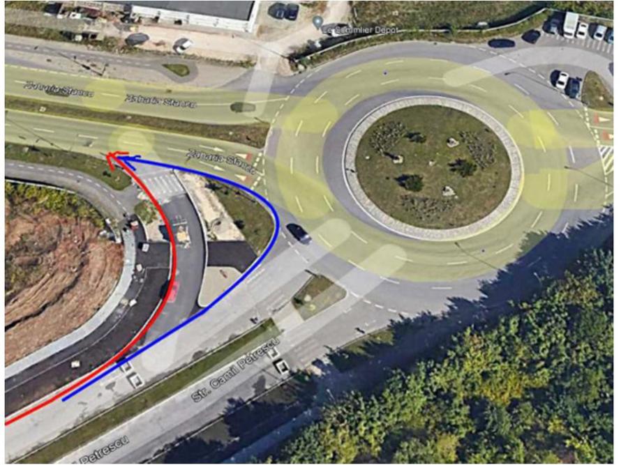 Locul unde s-a produs eroarea, cu roșu pe unde au alergat și cu albastru pe unde trebuia să se alerge „Nu cred că am făcut România de rușine, cum scriu unii pe Facebook” » Cum explică directorul Brașov Running Festival faptul că recordul mondial din cursa feminină de 10 km nu a fost omologat din cauza unei greșeli de traseu