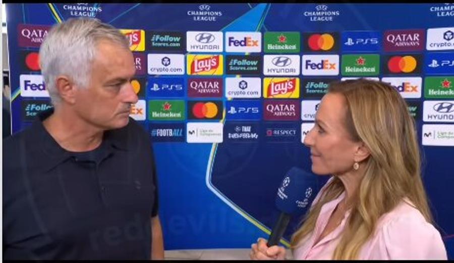 Frida Nordstrand și Jose Mourinho după flash interviul derulat la capătul partidei Real Madrid - Inter Jurnalista care a realizat interviuri virale cu Mourinho și Zlatan face acum reverență în fața României: „Ce pasiune aveți pentru națională!”