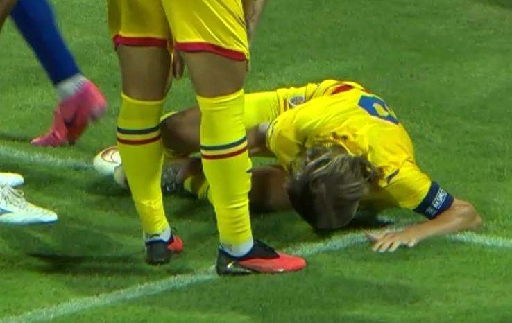 Cătălin Vulturar, accidentat în Cipru U21 - România U21 // foto: captură Voyo