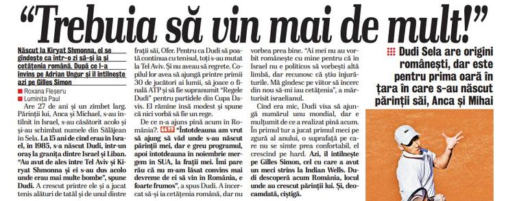 Materialul cu Dudi Sela din Gazeta Sporturilor